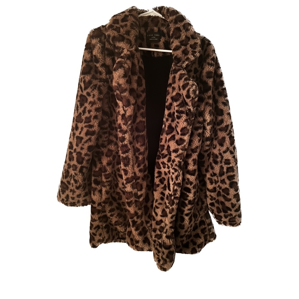 Love Tree Coat Leopard Print Faux Fur Coat/SZ Large